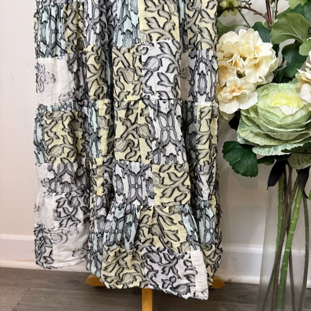 Anthropologie Medium Textured Midi Dress Patchwork Tiered wrap Boho - Picture 4 of 13